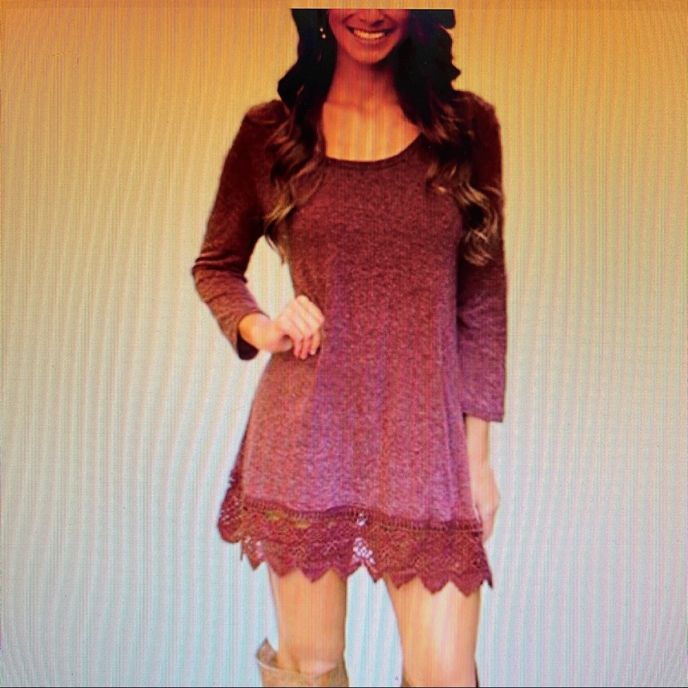 MiYang Long Sleeve Lace Trim T-shirt Tunic Top Sz Sm